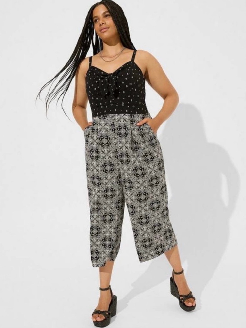 Torrid Tie Front Culotte Jumpsuit - Stretch Challis Black NWT (Size 0/L/12)